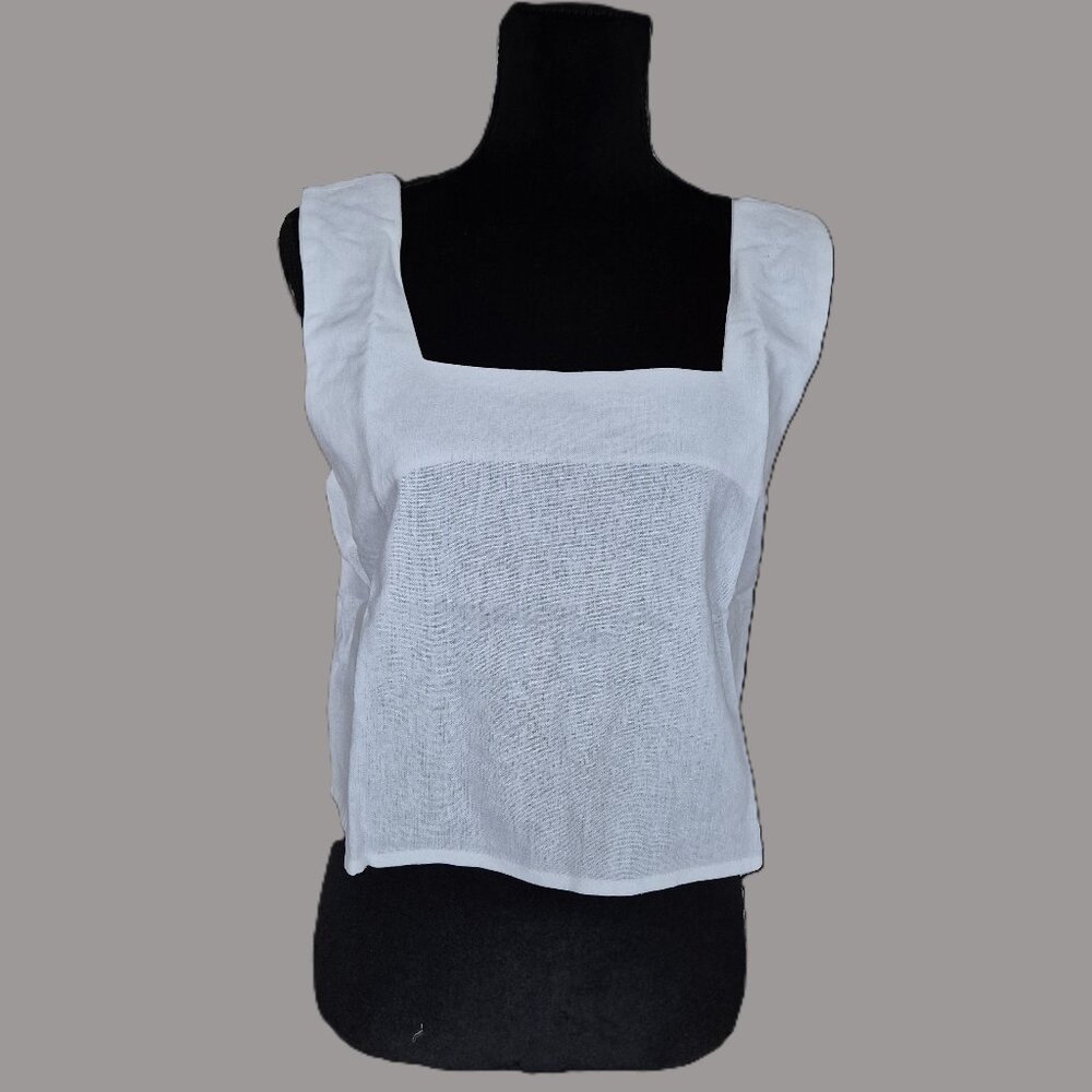 White Crop Square Neck Linen Tank by The Workshop, Size L, NWT